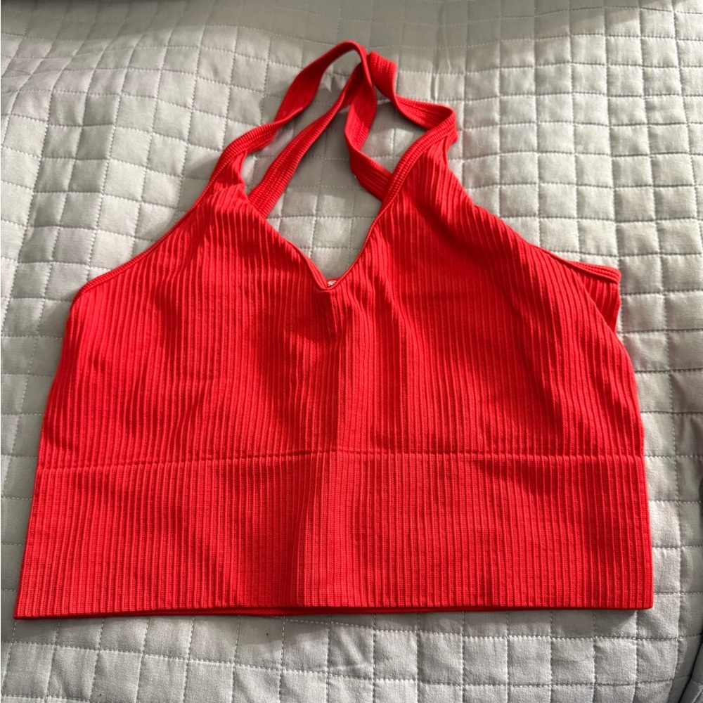 Red Ribbed Halter Top (Reve Crop Top Bra)